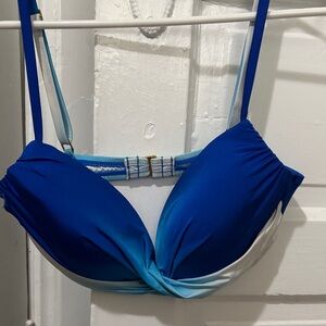 La Blanca Blue and White Bikini Top